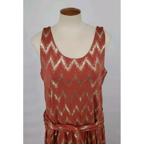 Soft Surroundings Sz Med Alessandra Orange Gold Metallic Chevron Maxi Dress USA - Picture 2 of 8